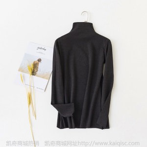 秋冬双面磨毛衫半高领纯色修身竖条阳离子打底衫保暖长袖上衣女