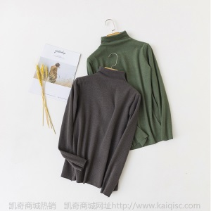秋冬双面磨毛衫半高领纯色修身竖条阳离子打底衫保暖长袖上衣女