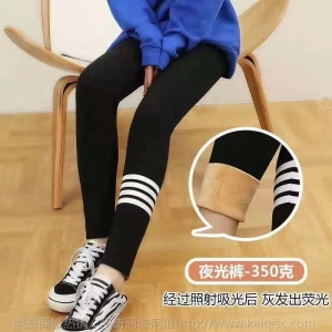 秋冬加绒秋冬TB裤子加厚保暖四条杠夜光裤棉竖条纹羊羔绒打底裤女