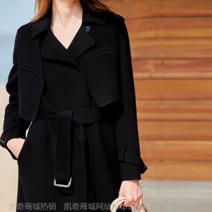 2020秋冬外套女双面羊毛大衣长款收腰宽松型水波纹羊绒大衣2件套
