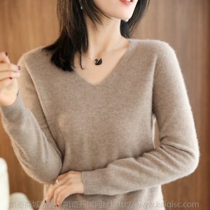 羊毛衫女100纯羊毛V领套头毛衣修身显瘦洋气打底衫加厚保暖针织衫