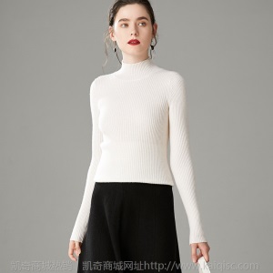 新款秋冬羊毛衫女100 纯羊毛套头短款修身半高领毛衣打底针织衫