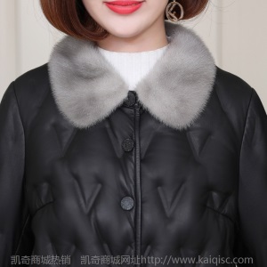 凯奇皮草城新款海宁真皮皮衣无痕羽绒服女中长款绵羊皮水貂毛领皮草外套