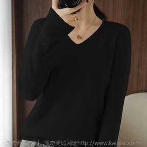 羊毛衫女100纯羊毛V领套头毛衣修身显瘦洋气打底衫加厚保暖针织衫