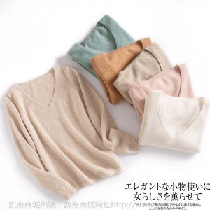 2020秋冬新款羊毛衫女V领 100纯羊毛套头毛衣女 羊毛衫女宽松加厚