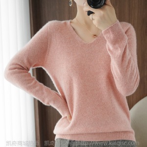 羊毛衫女100纯羊毛V领套头毛衣修身显瘦洋气打底衫加厚保暖针织衫