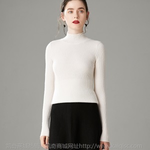 20秋冬半高领羊毛衫女纯羊毛100套头修身毛衣短款抽条打底针织衫