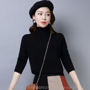2020秋冬新款女装100纯羊毛衫 韩版纯色百搭高领套头打底针织毛衣