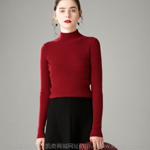 新款秋冬羊毛衫女100 纯羊毛套头短款修身半高领毛衣打底针织衫