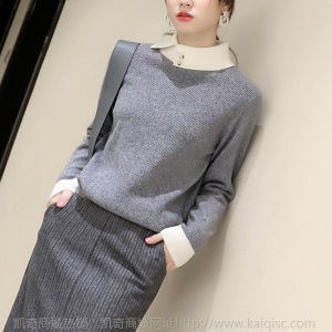 优雅温柔型 澳洲羊毛衫女100 纯羊毛 洋气撞色翻领针织衫
