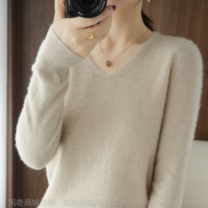 羊毛衫女100纯羊毛V领套头毛衣修身显瘦洋气打底衫加厚保暖针织衫