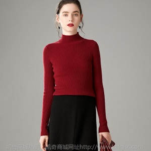 20秋冬半高领羊毛衫女纯羊毛100套头修身毛衣短款抽条打底针织衫