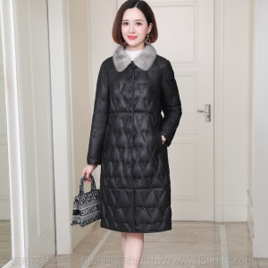 凯奇皮草城新款海宁真皮皮衣无痕羽绒服女中长款绵羊皮水貂毛领皮草外套