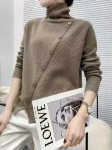 高领毛衣女秋冬新款2020本命年红色100纯羊毛宽松慵懒套头羊毛衫