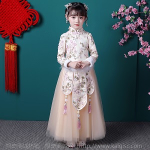 女童唐装旗袍加厚儿童过年汉服古装中国风拜年服宝宝新年装秋冬装