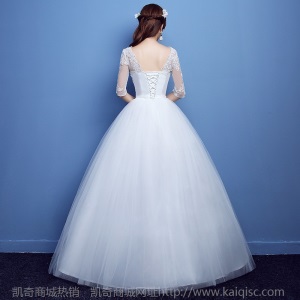 婚纱礼服2020新款韩式一字肩大码新娘结婚显瘦齐地双肩长袖肥B55