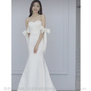 缎面轻婚纱2020新款新娘结婚白色礼服鱼尾显瘦拖尾简约超仙出门纱