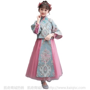 唐装小女孩古筝演出服秋冬女童汉服中国风儿童复古旗袍中式秀禾服