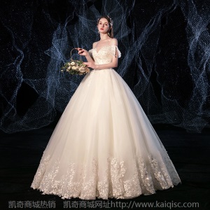 一字肩新款2020 气质深V性感新娘结婚婚纱礼服森系简约超仙