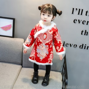 萌小铁中国风旗袍连衣裙2020冬季提花复古女童襦裙中小童唐装汉服