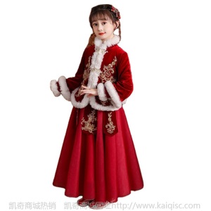 中国风儿童古装汉服女童过年唐装拜年服冬季加绒加厚宝宝旗袍冬