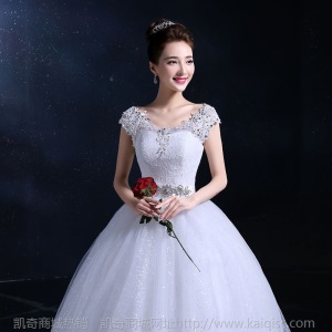 批发婚纱礼服2020秋季新款 新娘结婚大码显瘦齐地双肩影楼婚纱Y03