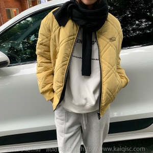 [黄峥]两面穿短款菱格棒球棉服外套女2020冬季韩版加厚棉衣R28339