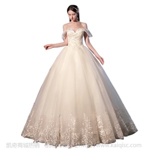 一字肩新款2020 气质深V性感新娘结婚婚纱礼服森系简约超仙