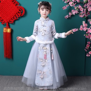 女童唐装旗袍加厚儿童过年汉服古装中国风拜年服宝宝新年装秋冬装
