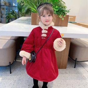 拜年服中小童古装汉服仙宝宝女童旗袍洋气秋冬季儿童唐装加厚棉袄