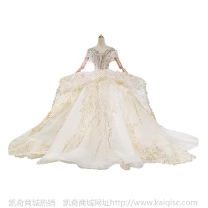 秋冬修身白色中袖长款一字肩长袖高腰婚纱 新娘2020新款结婚礼服