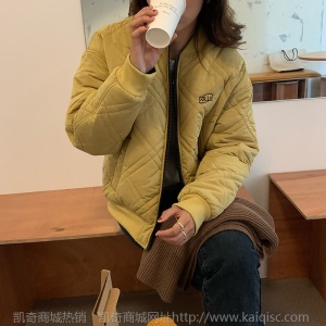 [黄峥]两面穿短款菱格棒球棉服外套女2020冬季韩版加厚棉衣R28339