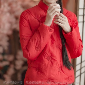 乙默文艺羽绒服冬季复古纯色刺绣花棉服加厚白鸭绒外套女实拍