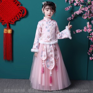 女童唐装旗袍加厚儿童过年汉服古装中国风拜年服宝宝新年装秋冬装