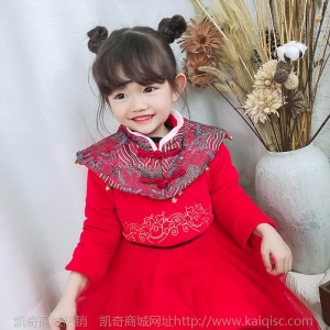 中国风儿童装过新年服加厚儿童唐装冬女童旗袍刺绣拜年汉服连衣裙