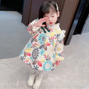 2020冬季新款儿童七彩拜年服纱裙中国风新年装女童加绒夹棉旗袍裙