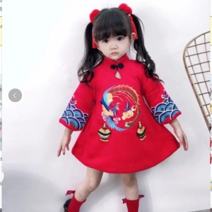 中国风儿童装过新年服加厚儿童唐装冬女童旗袍刺绣拜年汉服连衣裙