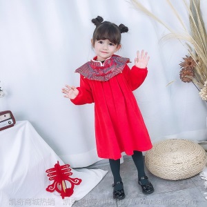 中国风儿童装过新年服加厚儿童唐装冬女童旗袍刺绣拜年汉服连衣裙
