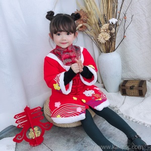 中国风儿童装过新年服加厚儿童唐装冬女童旗袍刺绣拜年汉服连衣裙