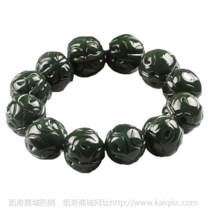 新疆和田玉青玉手串 玉石单圈圆珠佛珠手链玉器礼品首饰 青玉手串