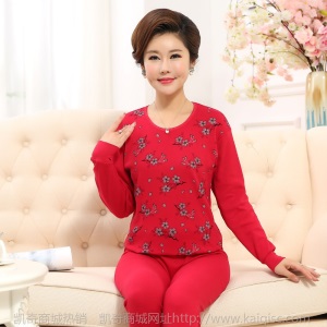 随心缘中老年女士妈妈款印花纯棉内衣加大码套装秋衣秋裤一件代发