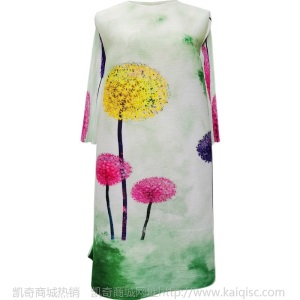 三宅褶皱蒲公英梦幻印花亮色连衣裙时尚设计图案2021春装新品宽松