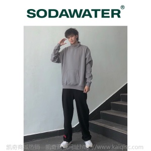 SODA日系｜秋冬纯色加绒简约oversize掉肩高领男士350g卫衣