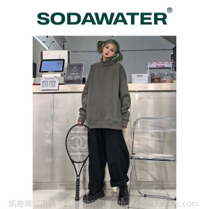 SODA日系｜秋冬纯色加绒简约oversize掉肩高领男士350g卫衣