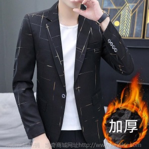 新款加绒男士西服 修身帅气休闲商务青年小西装男单西外套加棉