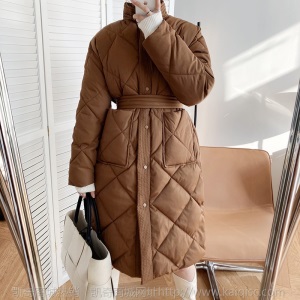 现货 2020冬新款菱格棉服女中长款过膝韩版棉袄面包服棉衣外套970