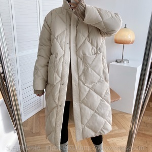 现货 2020冬新款菱格棉服女中长款过膝韩版棉袄面包服棉衣外套970