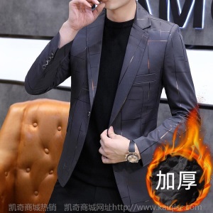 新款加绒男士西服 修身帅气休闲商务青年小西装男单西外套加棉