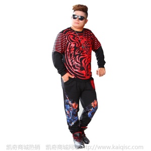 秋季上新大码男士休闲套装 加肥加大虎头圆领长袖两件套实力厂家