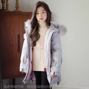 童装棉服冬季新款中大童韩版女童棉衣 加厚棉外套真毛领一件代发